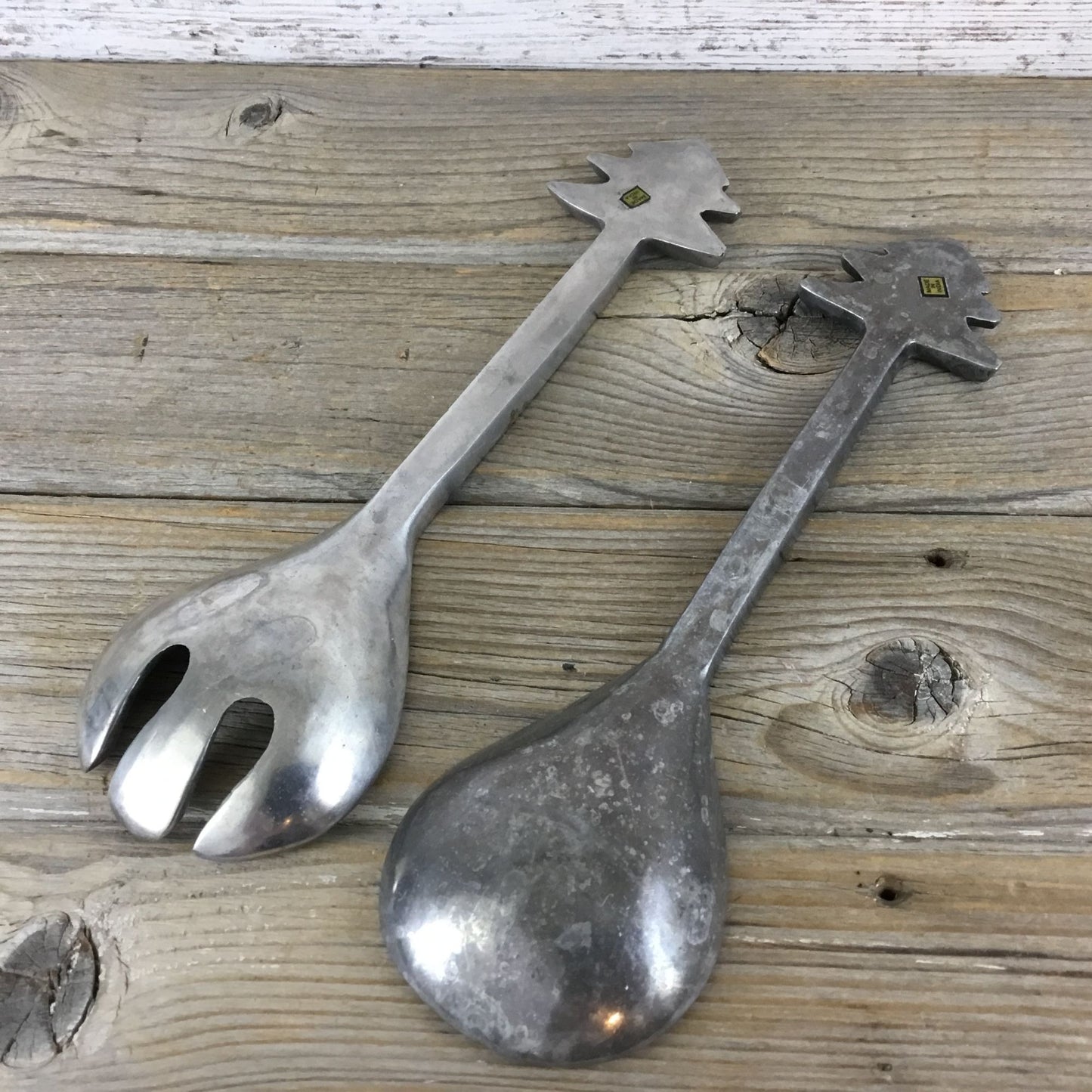 Christmas Tree Salad Serving Set Metal Fork and Spoon Made in India