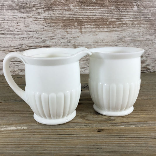 White Milk Glass Ribbed Cream and Sugar Dish