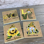 Sunflower Gnome Sandstone Coasters Set of 4