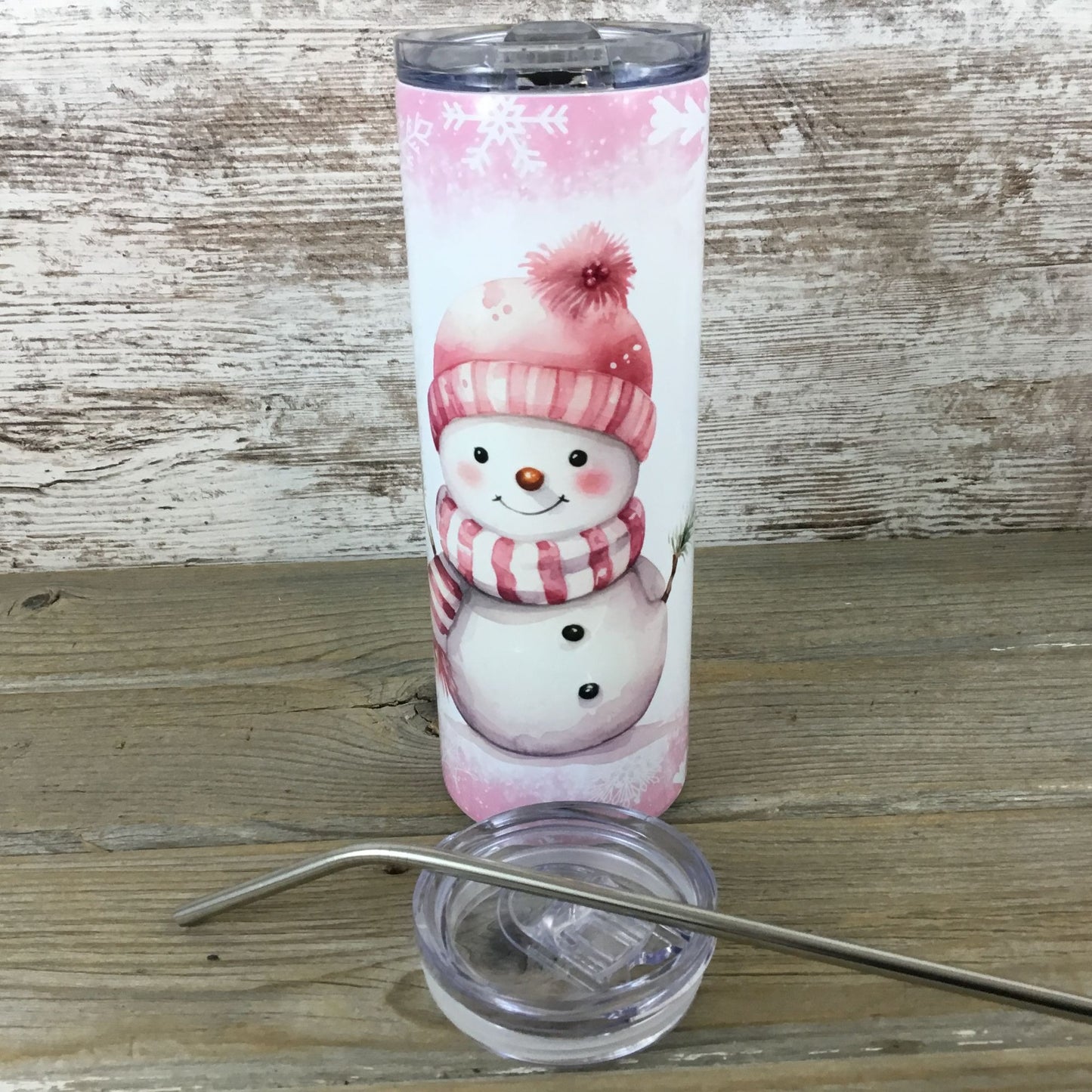 Pretty in Pink Snowman 20 oz Skinny Tumbler