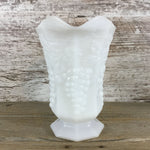 Vintage Anchor Hocking White Milk Glass Pitcher Vase Grapes Vines Leaves