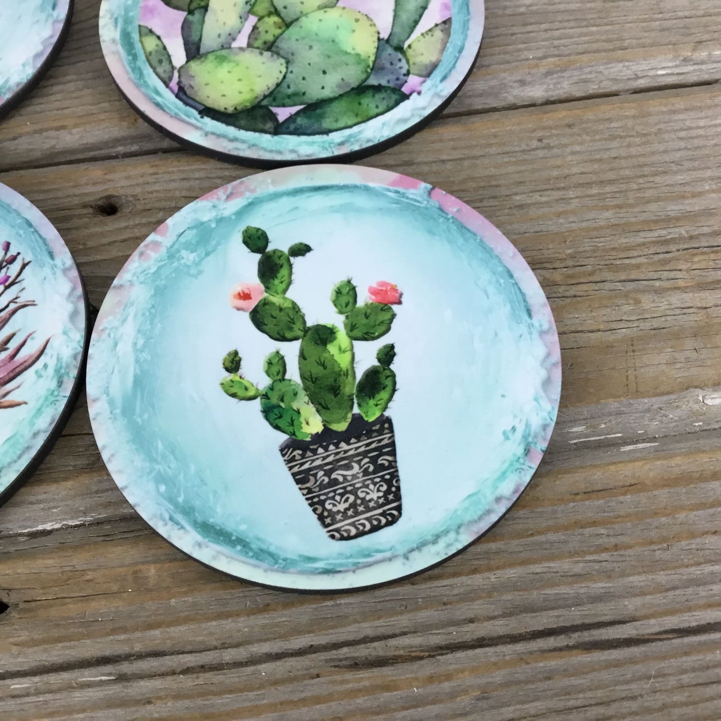 Cactus Hardboard Coasters with Cork Back Set of 4 Coasters