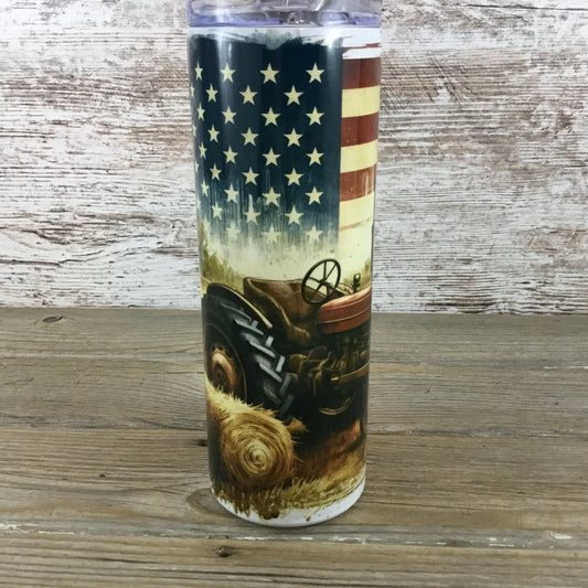 Patriotic Farm Tractor 20 oz Skinny Tumbler