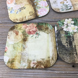 Vintage Paper and Florals Hardboard Coasters - 4" x 4" Set of 6