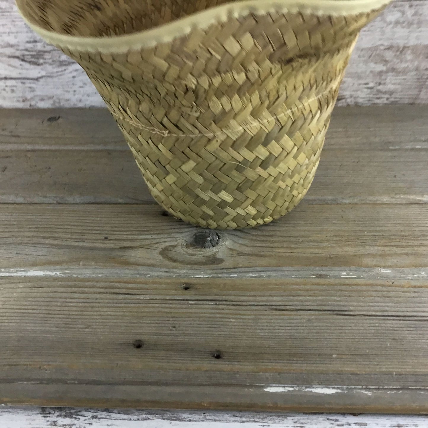 3 Vintage Woven Rattan Baskets Plastic Lined Flower Baskets Plant Baskets