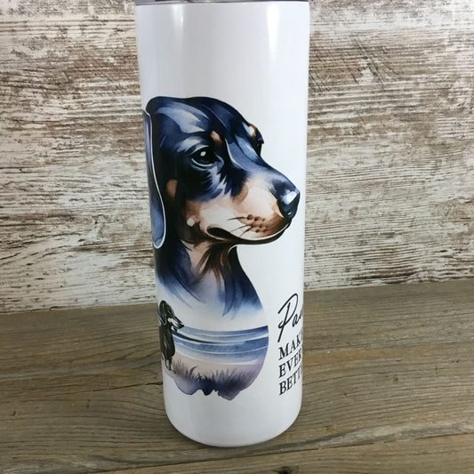 Dachshund Silhouette "Paws Make Everything Better" 20 oz Skinny Tumbler