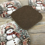 Rustic Snowman Merry Christmas Set of 4 Wooden Coasters