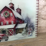 Red Truck Christmas on the Farm Glass Cutting Board