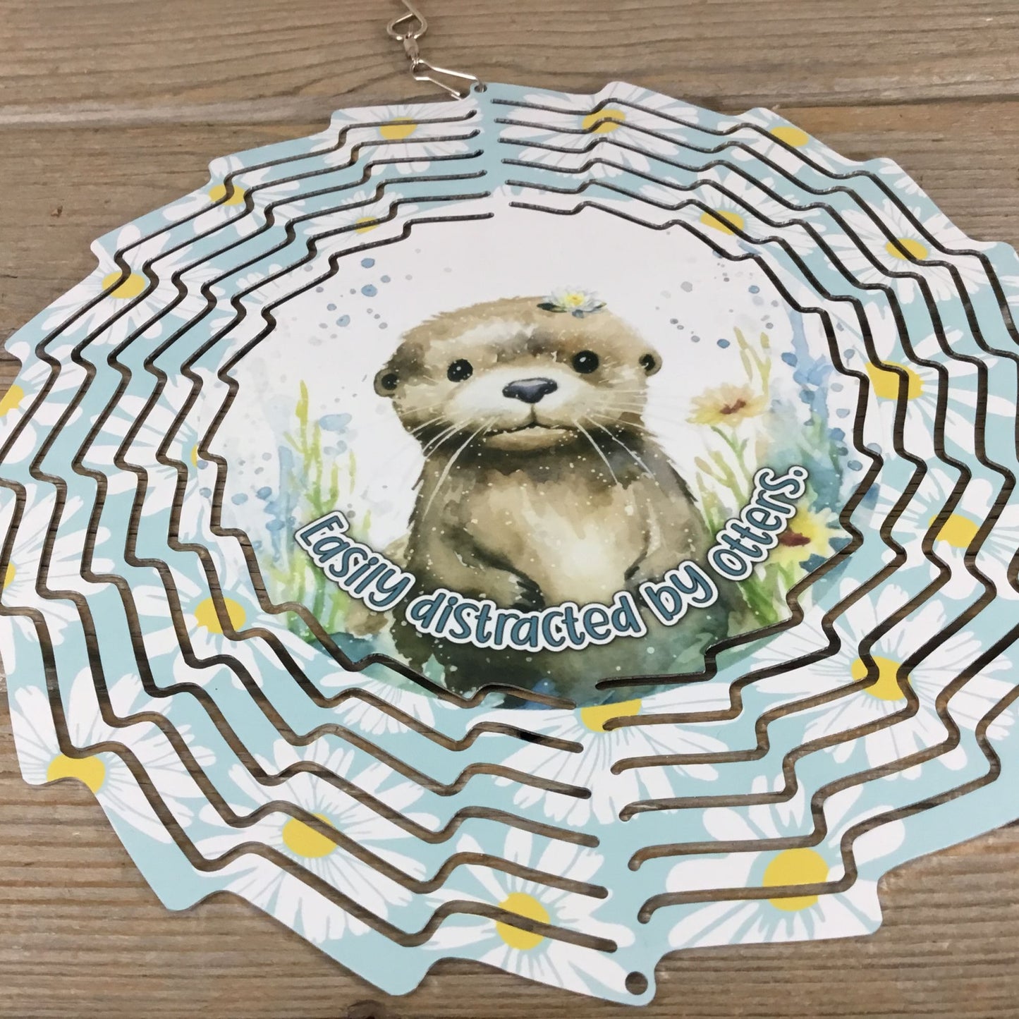 Easily Distracted by Otters Daisies Wind Spinner 10"