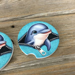 Dolphin Peek-a-Boo Zipper Car Coasters Set of 2