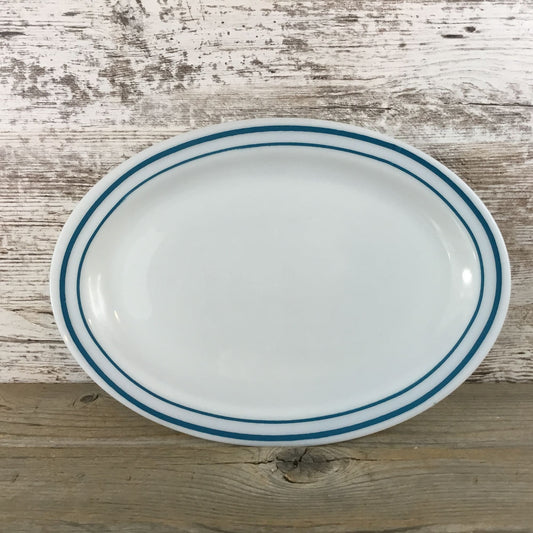 Anchor Hocking Fire King 350 Oval Platter Blue Turquoise Stripes 12.5”