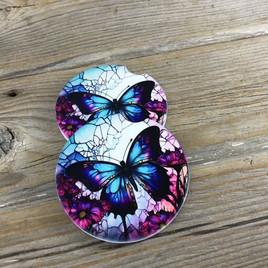 Butterfly Faux Stained Glass Car Coasters