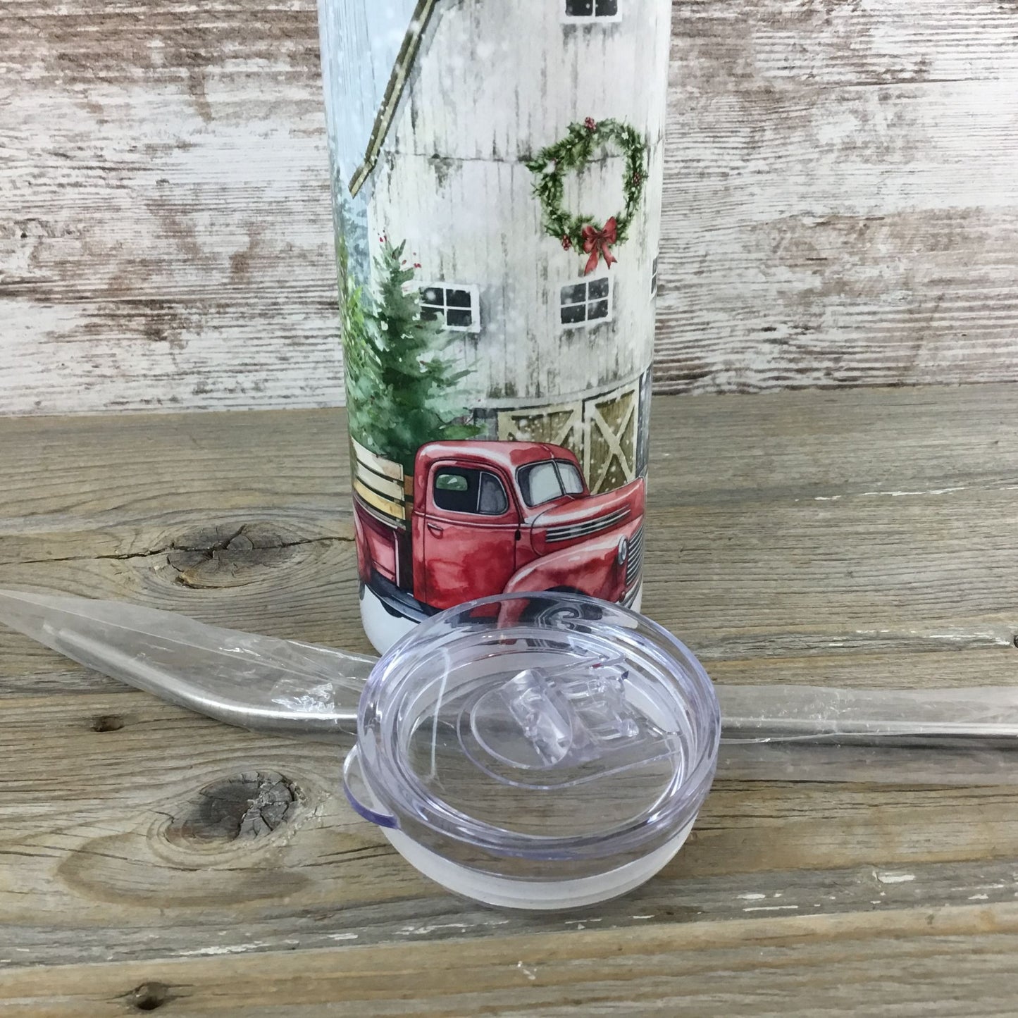 Red Truck Winter Farm 20 oz Skinny Tumbler