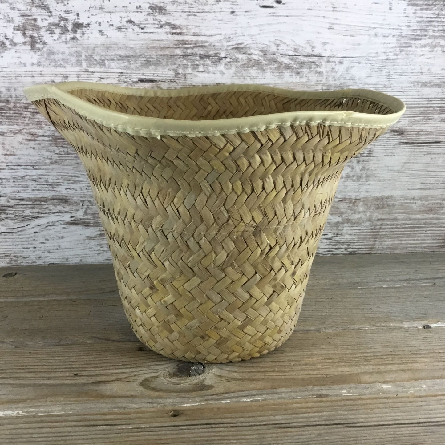 3 Vintage Woven Rattan Baskets Plastic Lined Flower Baskets Plant Baskets