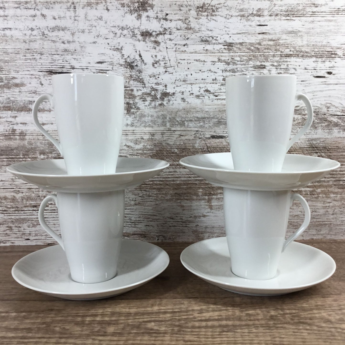 Set of 4 Mosa Select White Porcelain Coffee Cups & Saucers MCM 1110G and 6110H