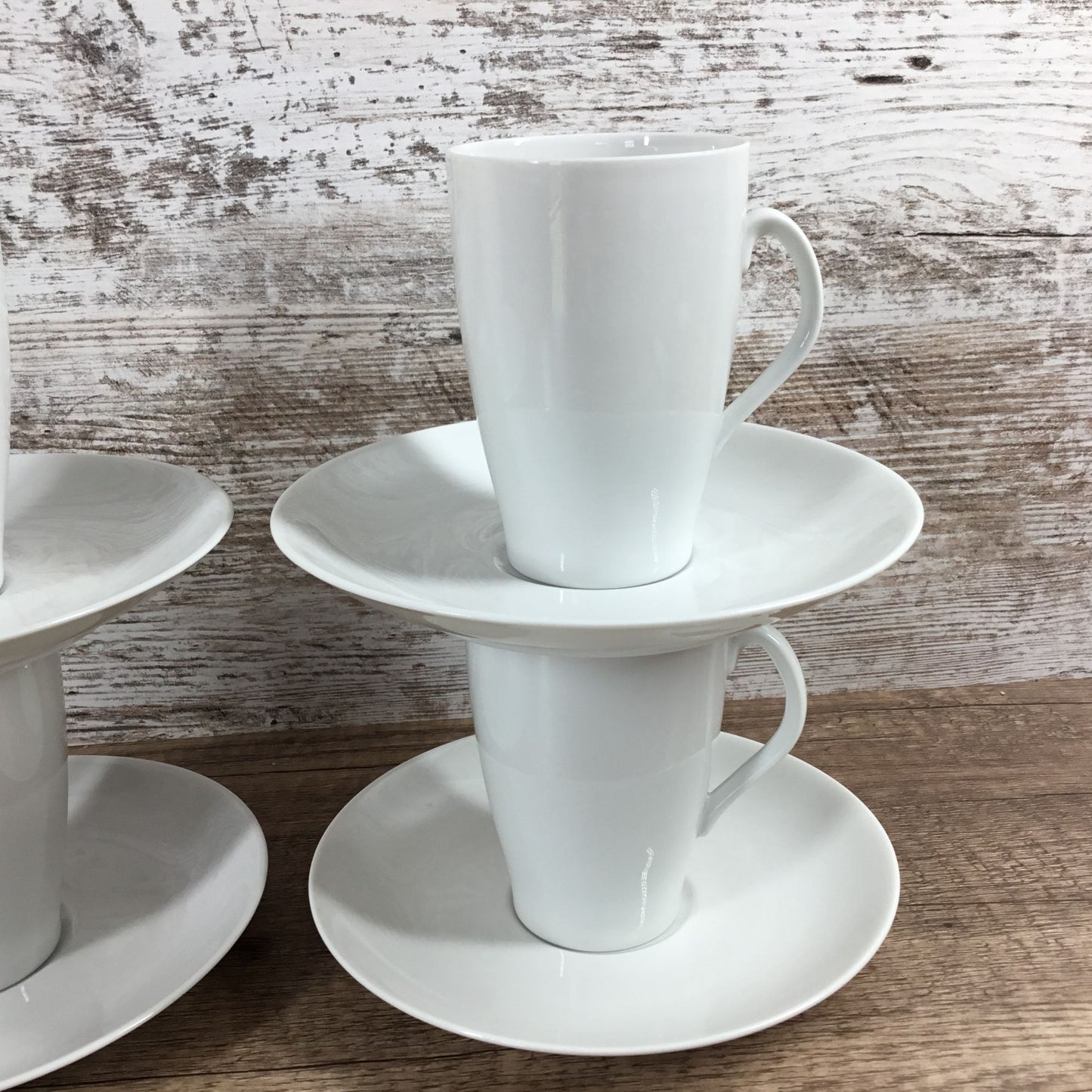 Set of 4 Mosa Select White Porcelain Coffee Cups & Saucers MCM 1110G and 6110H