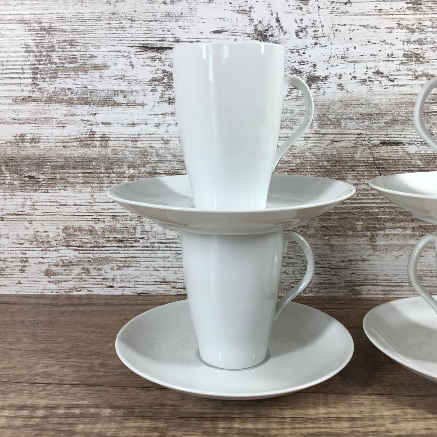 Set of 4 Mosa Select White Porcelain Coffee Cups & Saucers MCM 1110G and 6110H