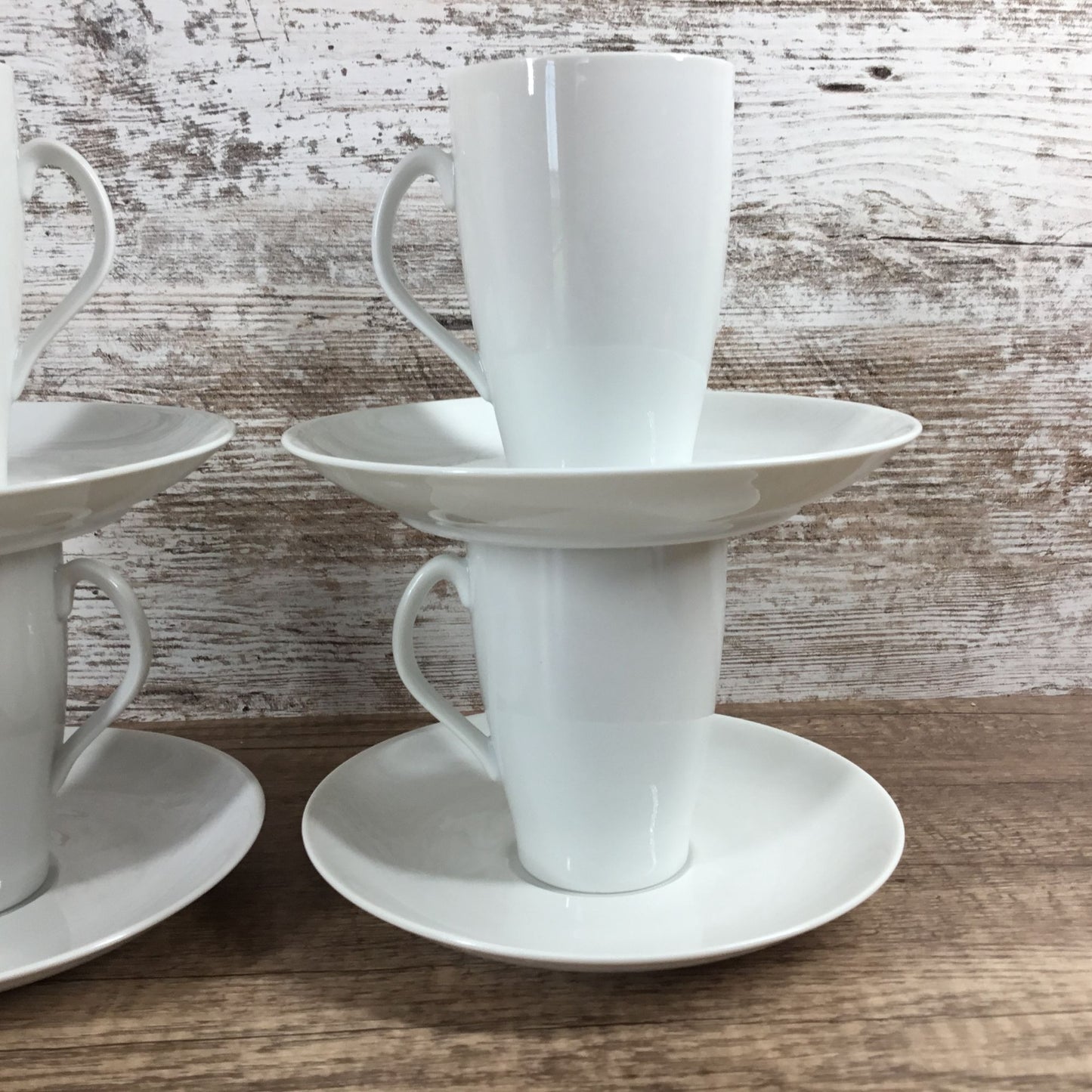 Set of 4 Mosa Select White Porcelain Coffee Cups & Saucers MCM 1110G and 6110H