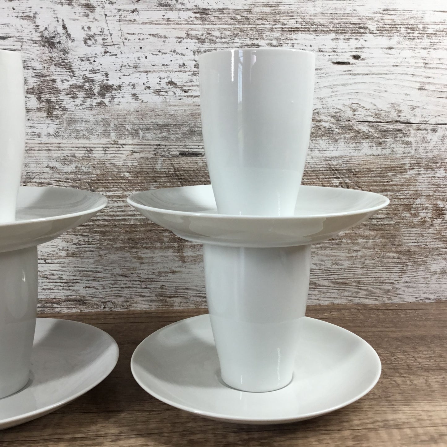Set of 4 Mosa Select White Porcelain Coffee Cups & Saucers MCM 1110G and 6110H