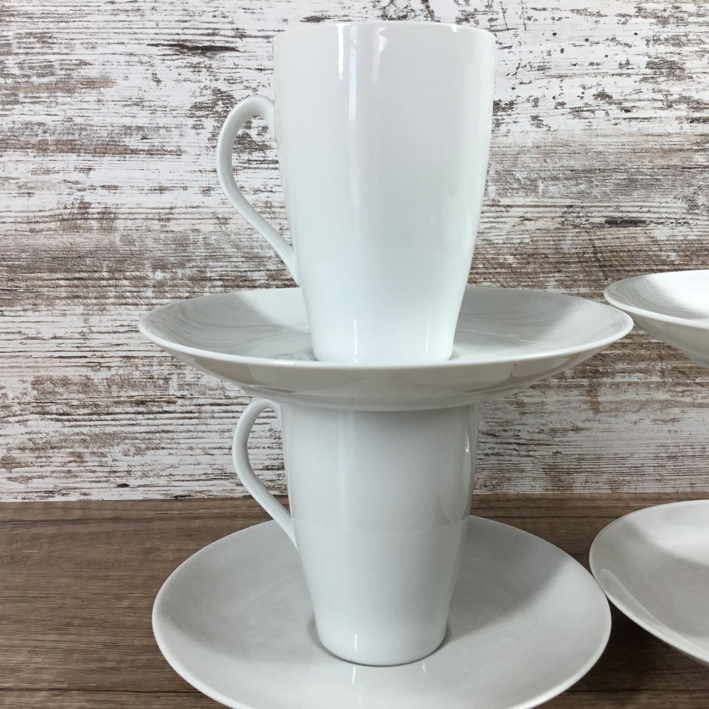 Set of 4 Mosa Select White Porcelain Coffee Cups & Saucers MCM 1110G and 6110H