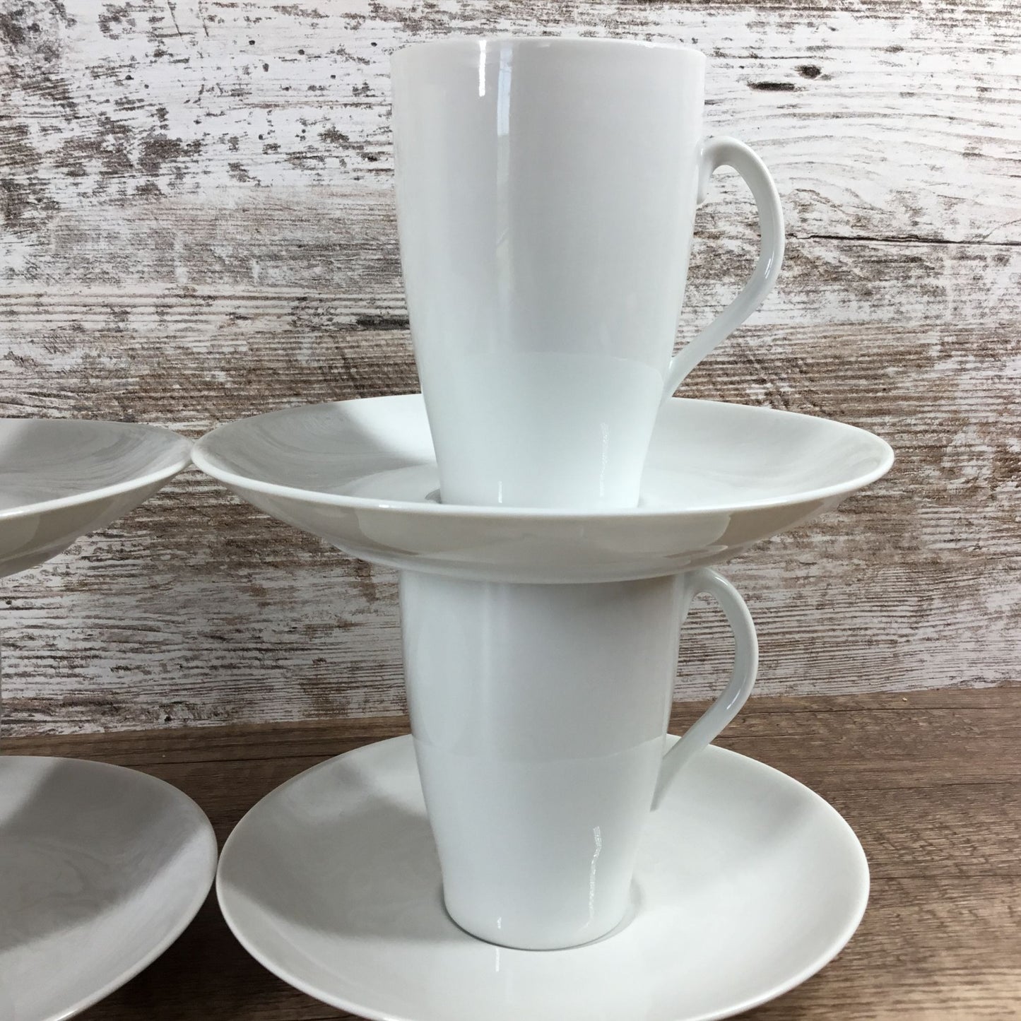 Set of 4 Mosa Select White Porcelain Coffee Cups & Saucers MCM 1110G and 6110H