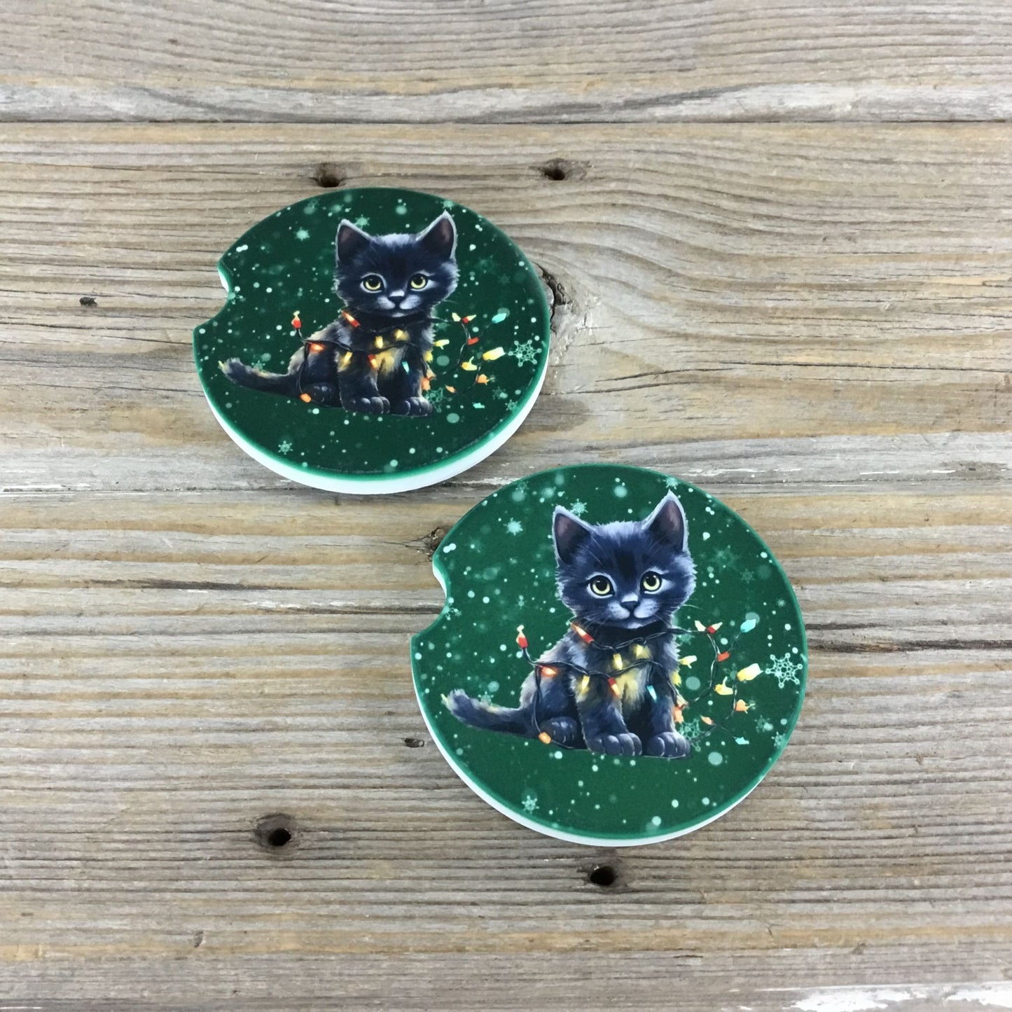 Black Cat Christmas Car Coasters