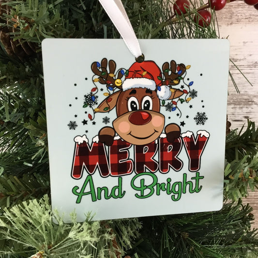 Merry & Bright Reindeer Christmas Ornament