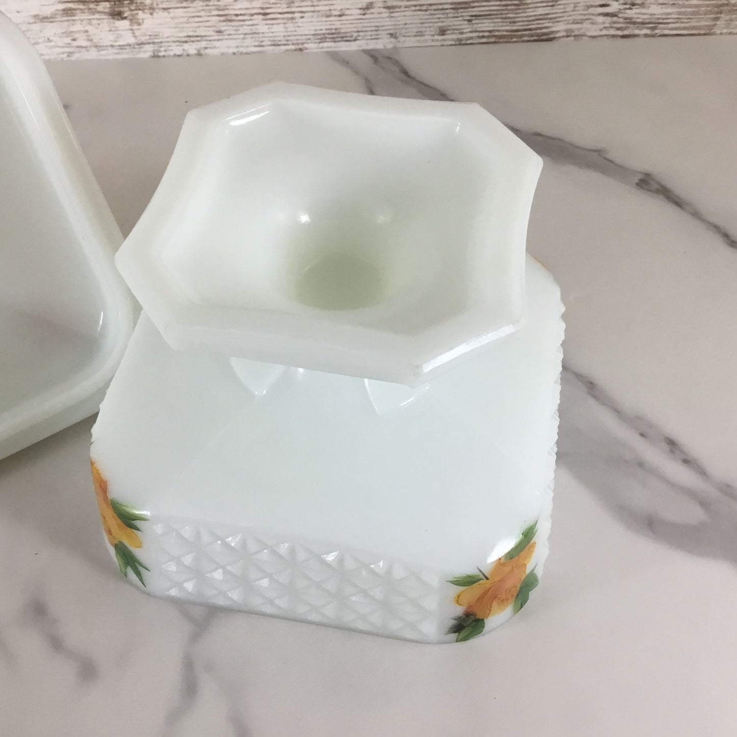 Vintage Milk Glass Lidded Compote Candy Dish With Hand Painted Roses