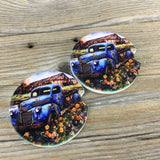 Vintage Blue Farm Truck Car Coasters