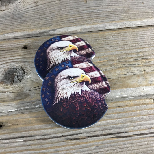 Bald Eagle American Flag Car Coasters