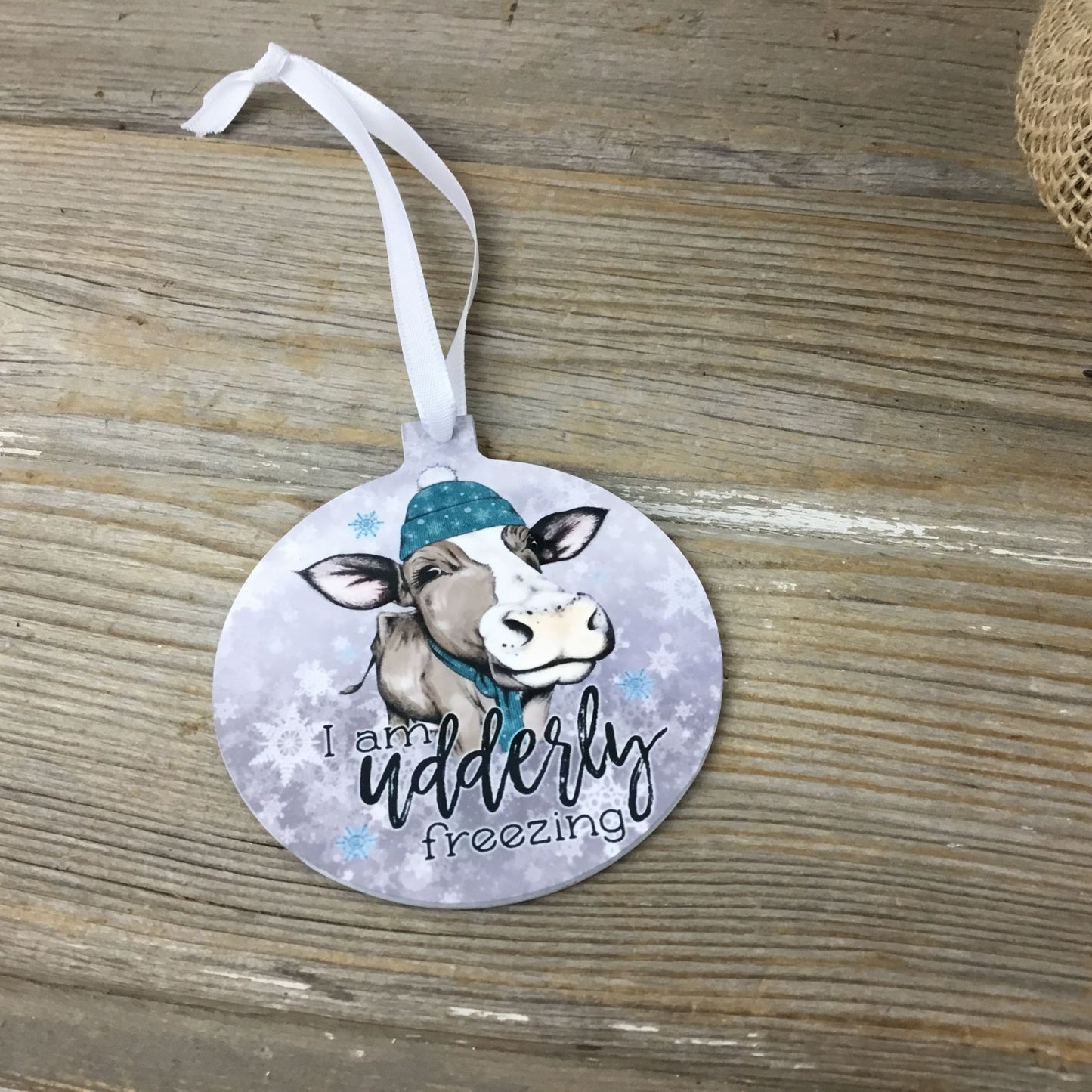 I am Udderly Freezing Cow Christmas Ornament