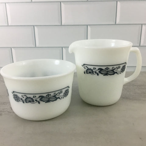 Pyrex Sugar Bowl and Creamer Old Town Blue Onion Milk Glass Corelle