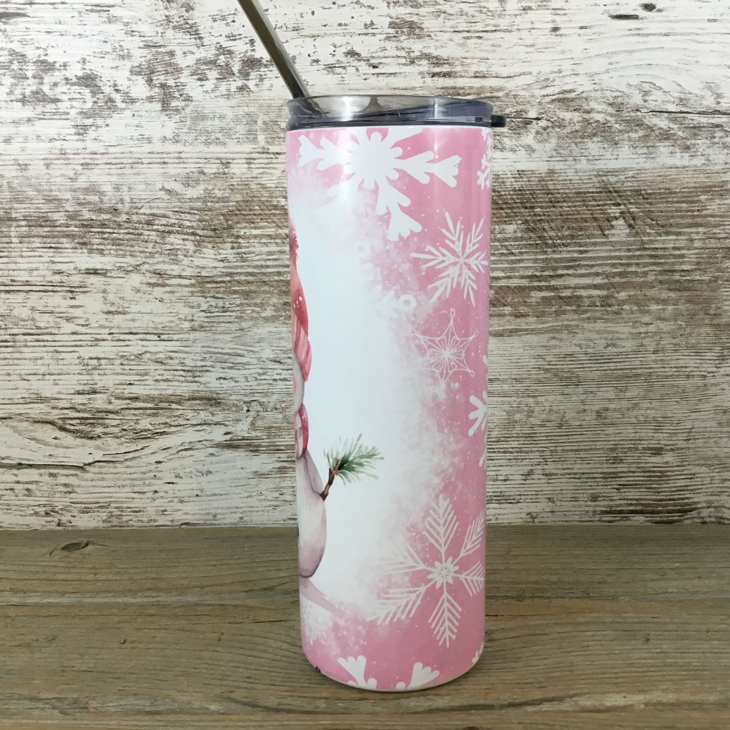 Pretty in Pink Snowman 20 oz Skinny Tumbler