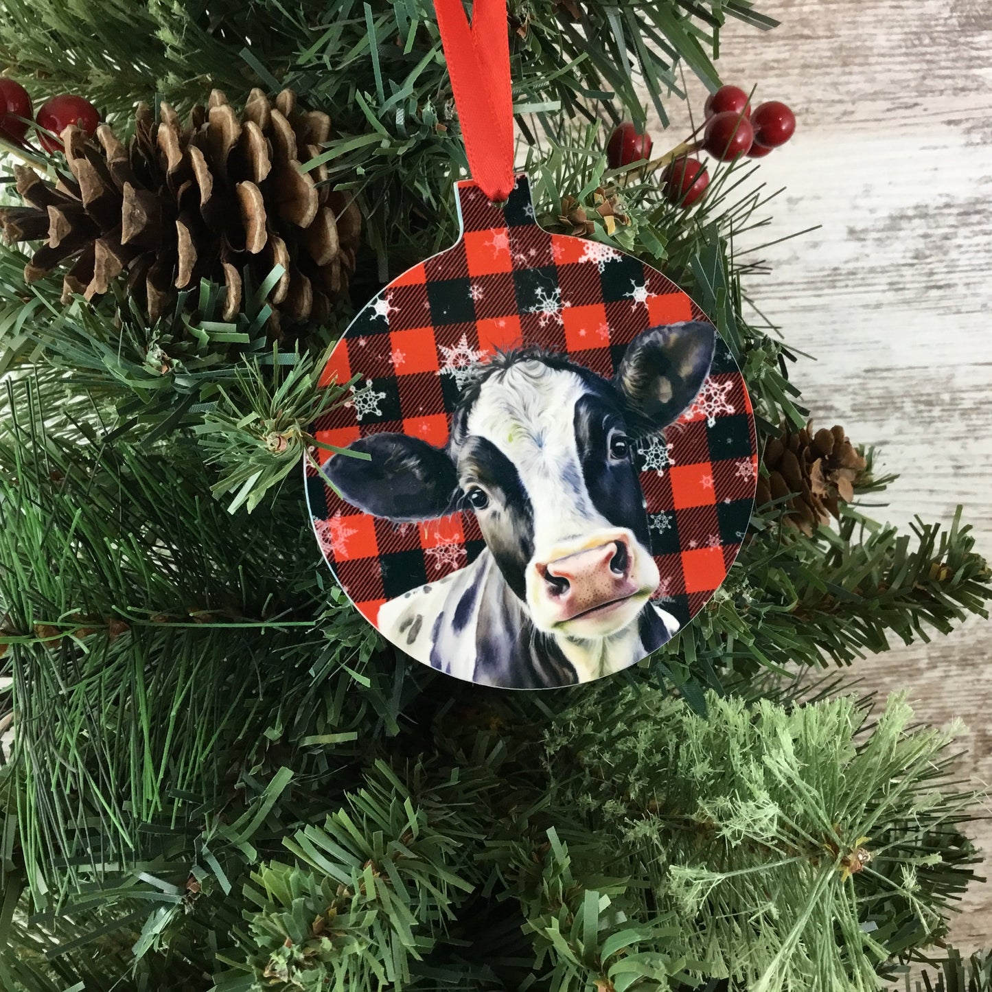 Black and White Dairy Cow Christmas Ornament Double Sided