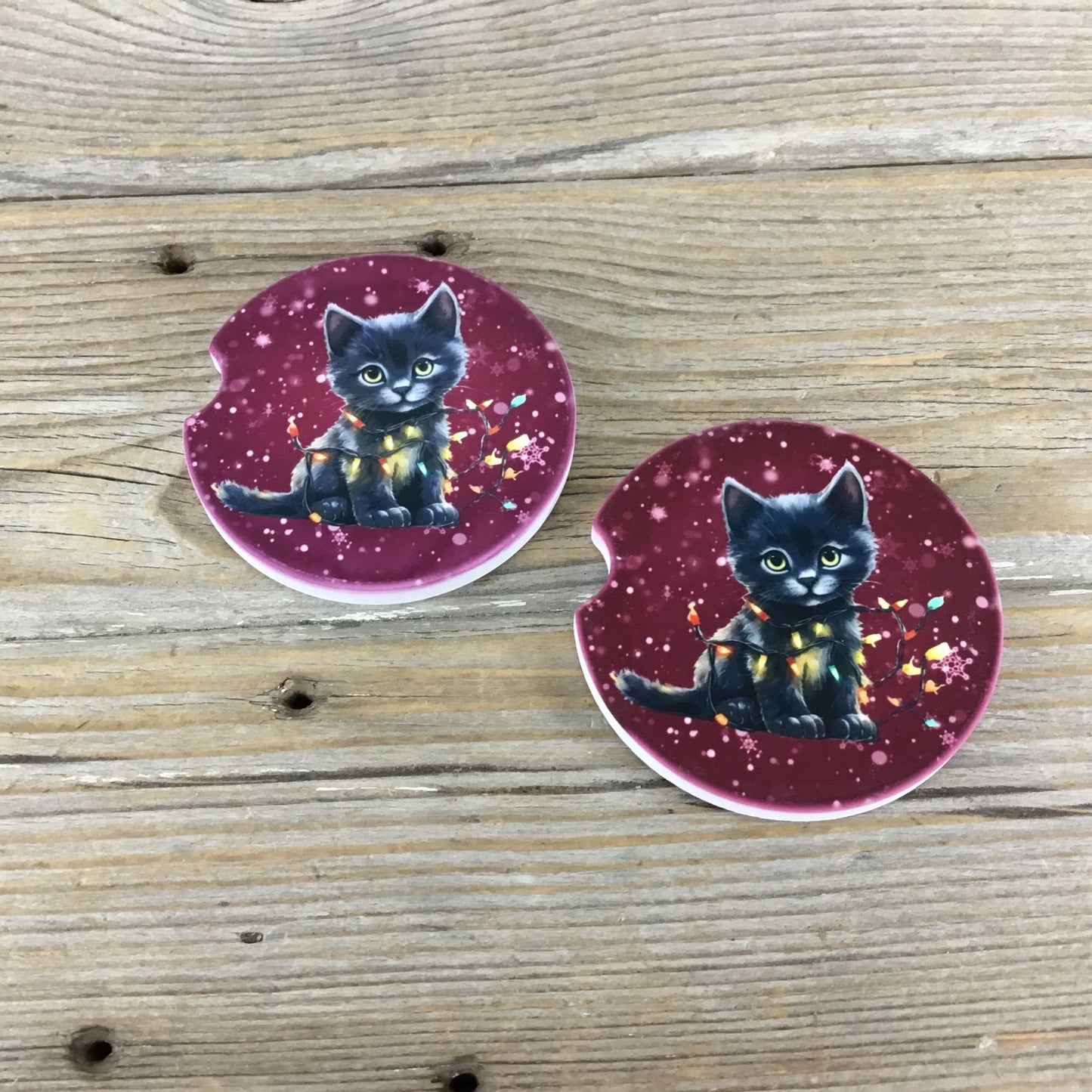 Black Cat Christmas Car Coasters