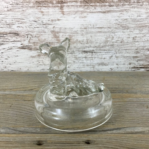 Vintage Jeannette Glass Clear Scotty Scottie Dog Powder Jar LID ONLY