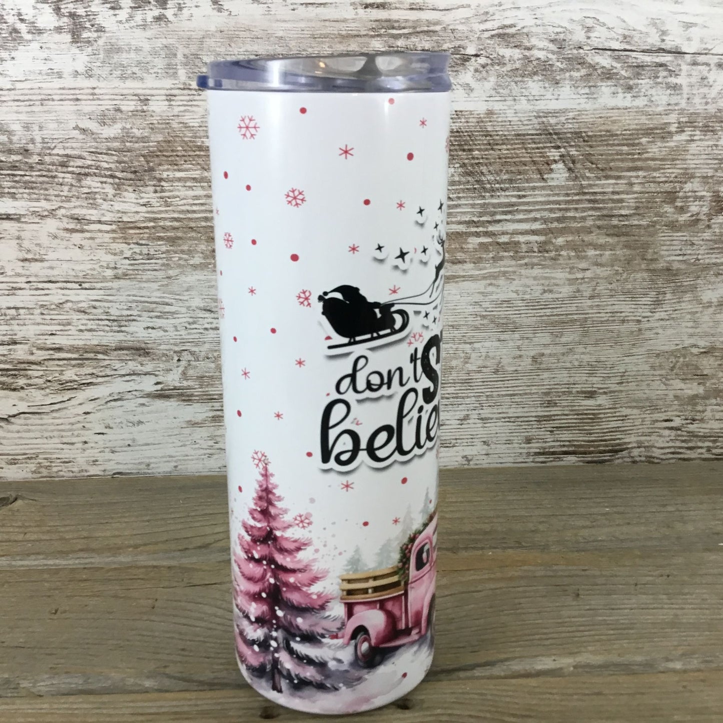 Don't Stop Believing 20 oz Christmas Skinny Tumbler