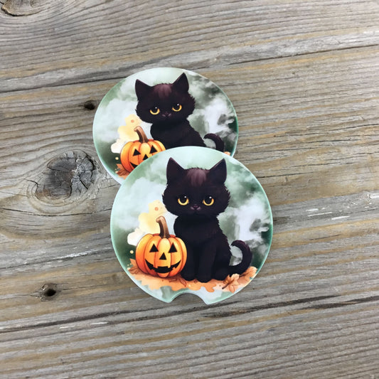 Black Cat Halloween Car Coasters