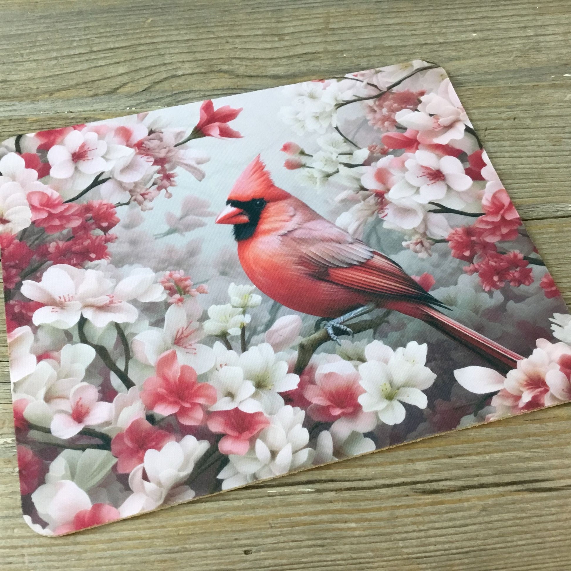 Male Cardinal and Flowers Mousepad