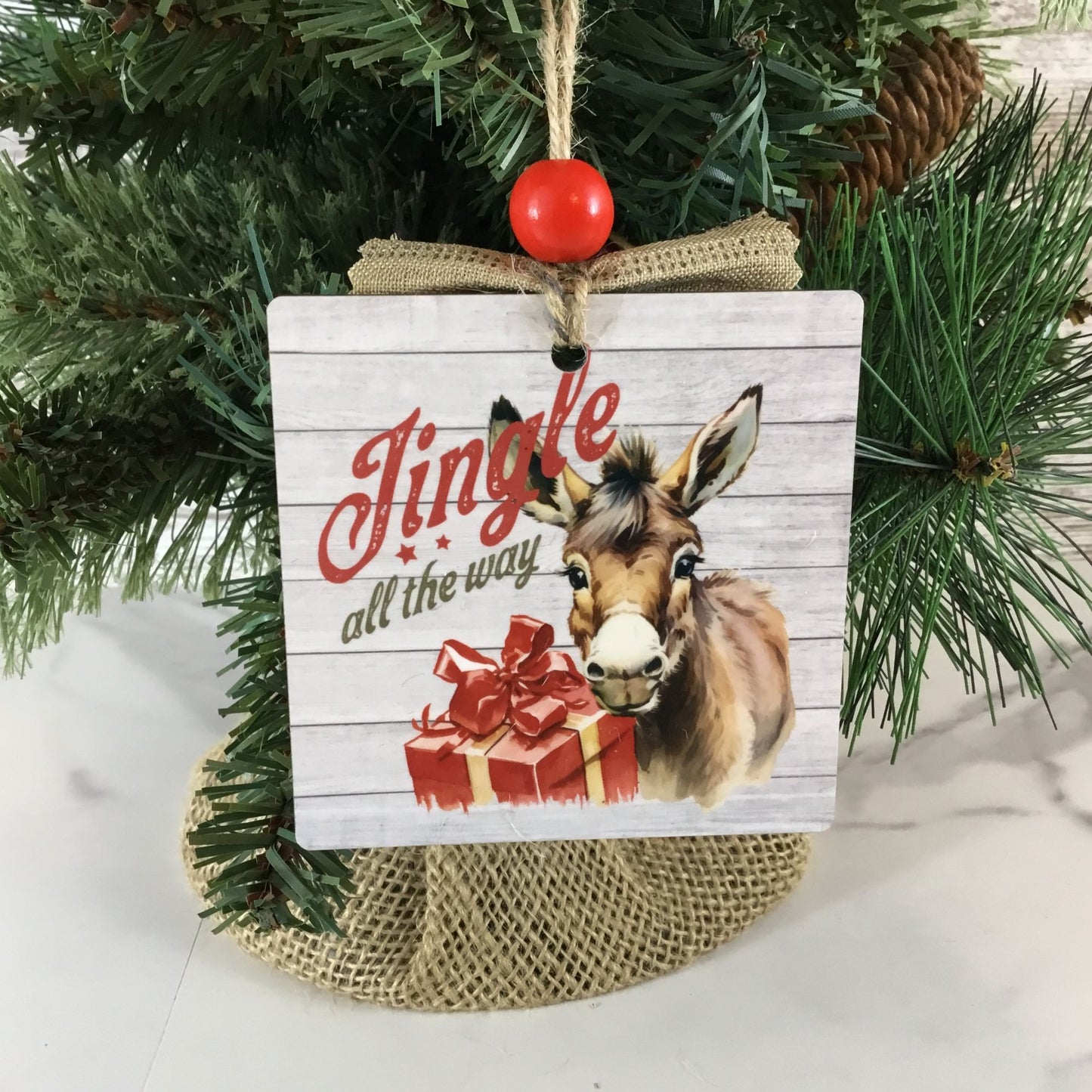 Donkey Rustic Farm Jingle All The Way Christmas Ornament