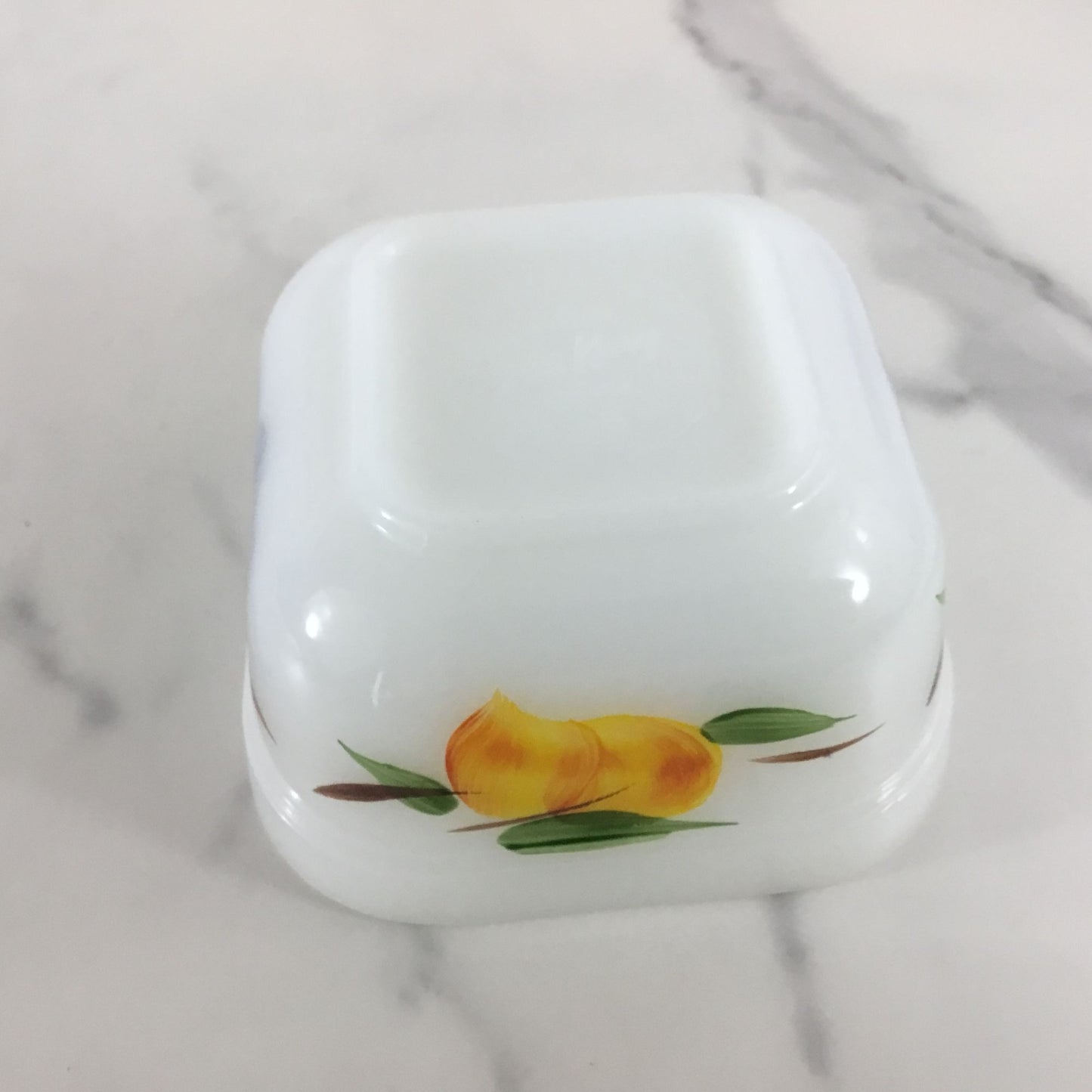 Vintage Fire King Gay Fad Fruits Square 4" Oven Ware Refrigerator Dish NO LID