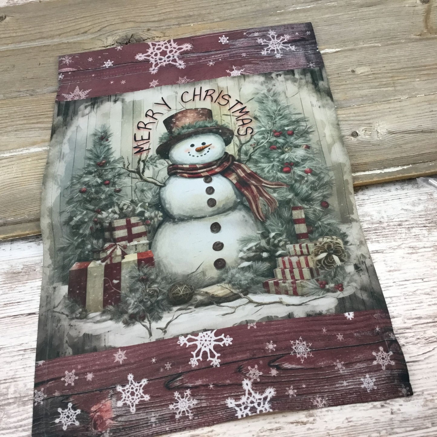 Rustic Snowman Merry Christmas Garden Flag - Festive Holiday Decor