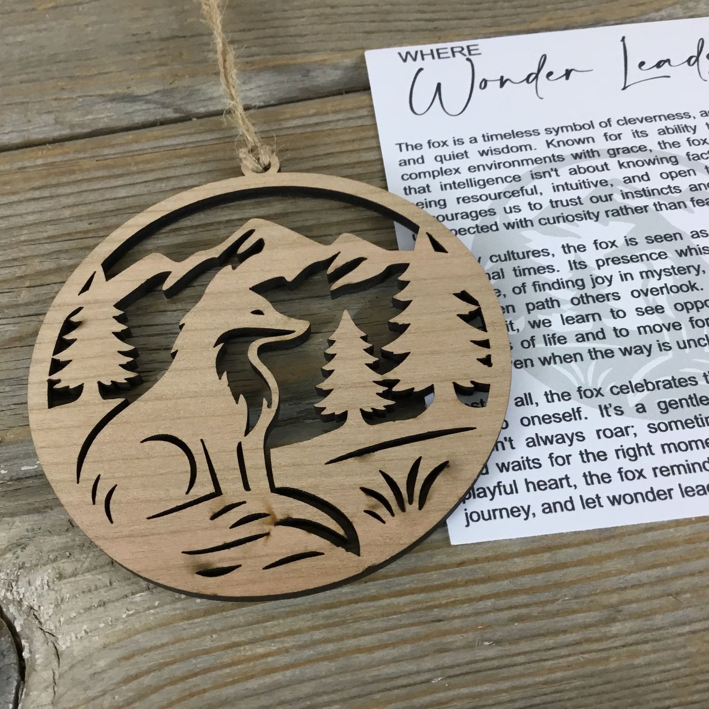 Where Wonder Leads Fox Story Card Wood Ornament, Trust the Journey, Woodland Animal Decor,