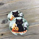Black Cat Halloween Car Coasters