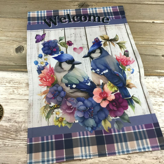 Welcome Blue Jay Bird Garden Flag