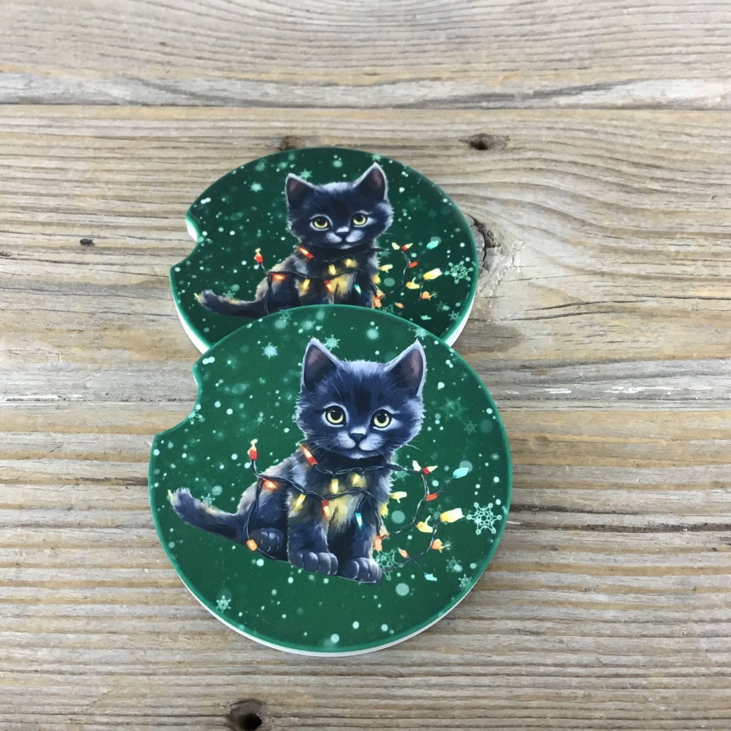 Black Cat Christmas Car Coasters