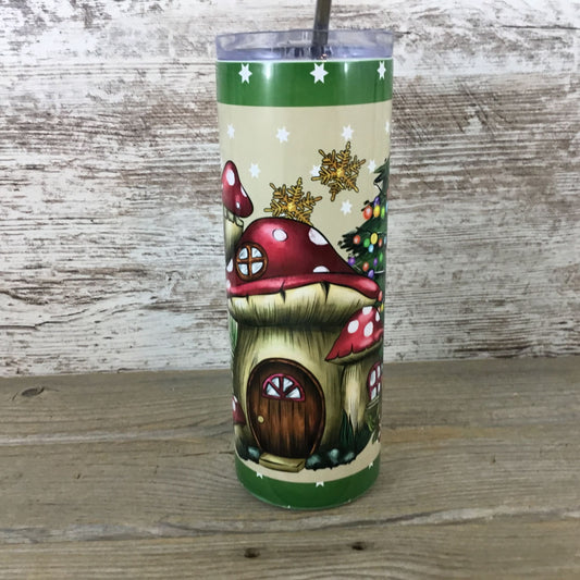 Christmas Mushroom House Gnome  20 oz Skinny Tumbler