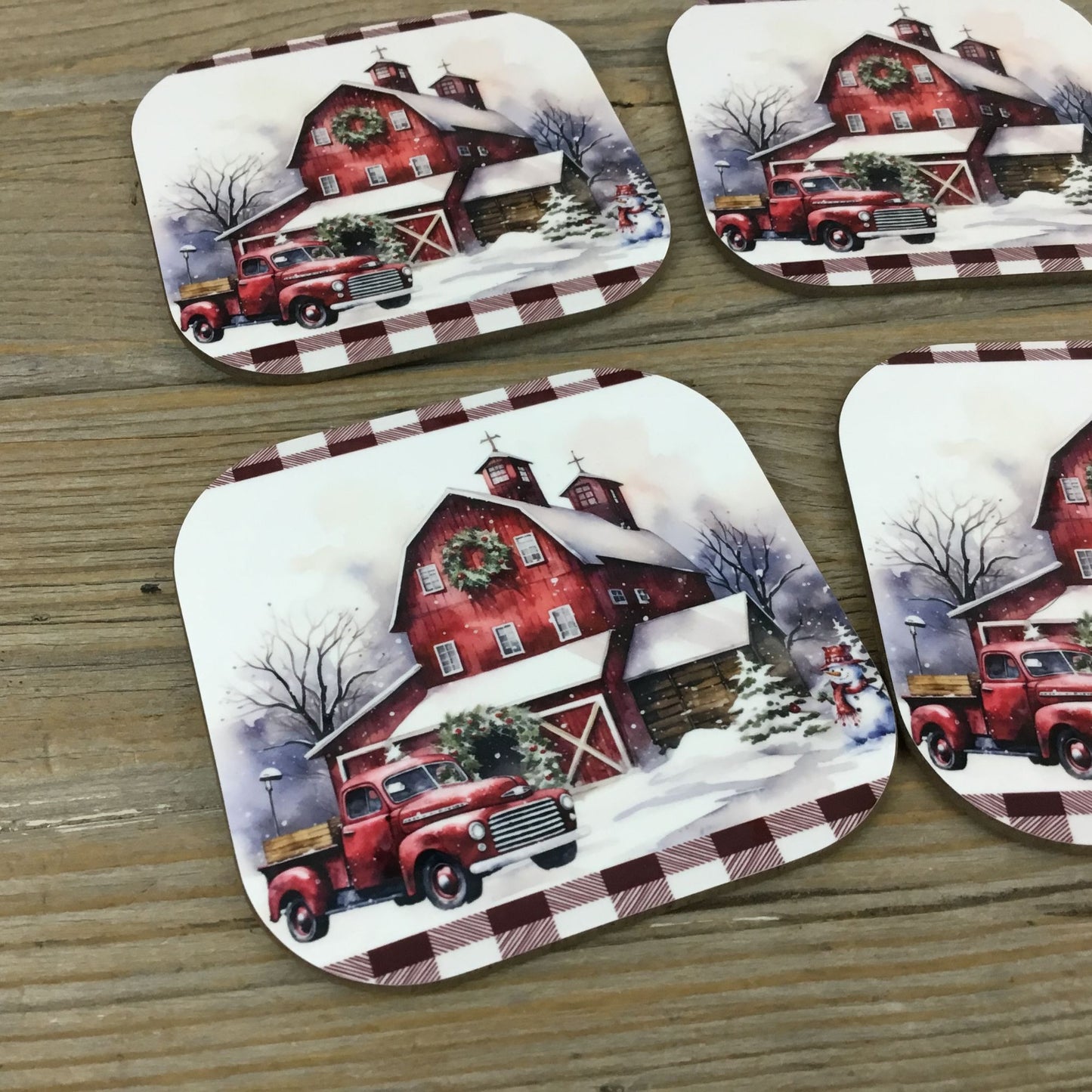 Red Truck Christmas on the Farm Set of 4 Hardboard Coasters