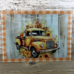 Vintage Orange Truck Fall Glass Cutting Board