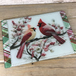 Cardinals and Blooms Glass Cutting Board - Nature inspired Kitchen Decor